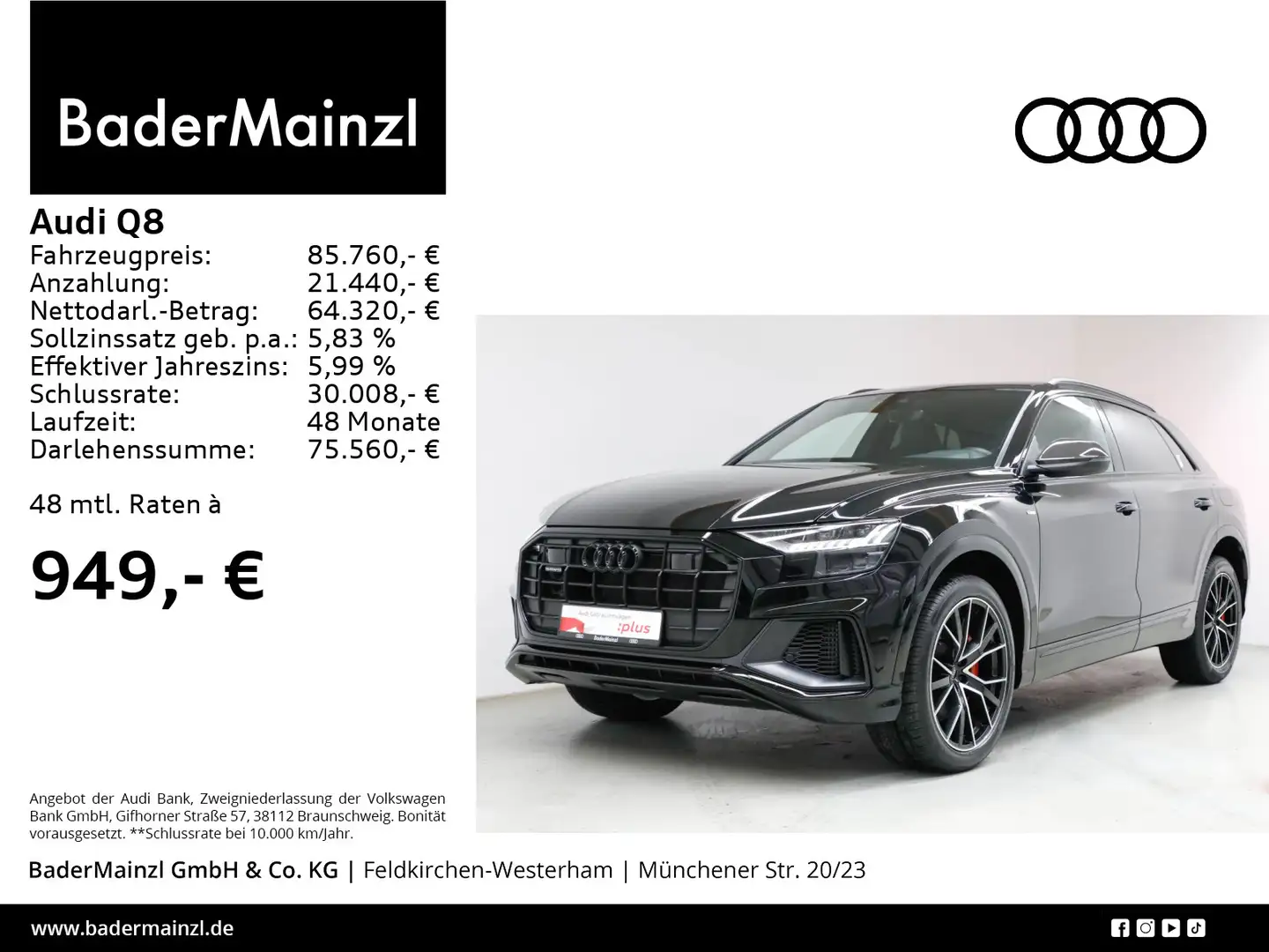Audi Q8 60 TFSIe quattro Competition Plus S line Pano Schwarz - 1