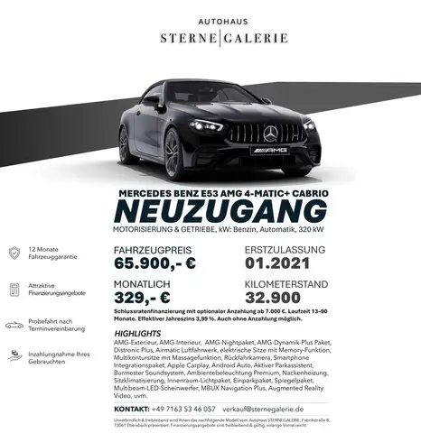 Mercedes-Benz E 53 AMG CABRIO/DYNAMIK/DISTRO+/AIRM/MASSAGE