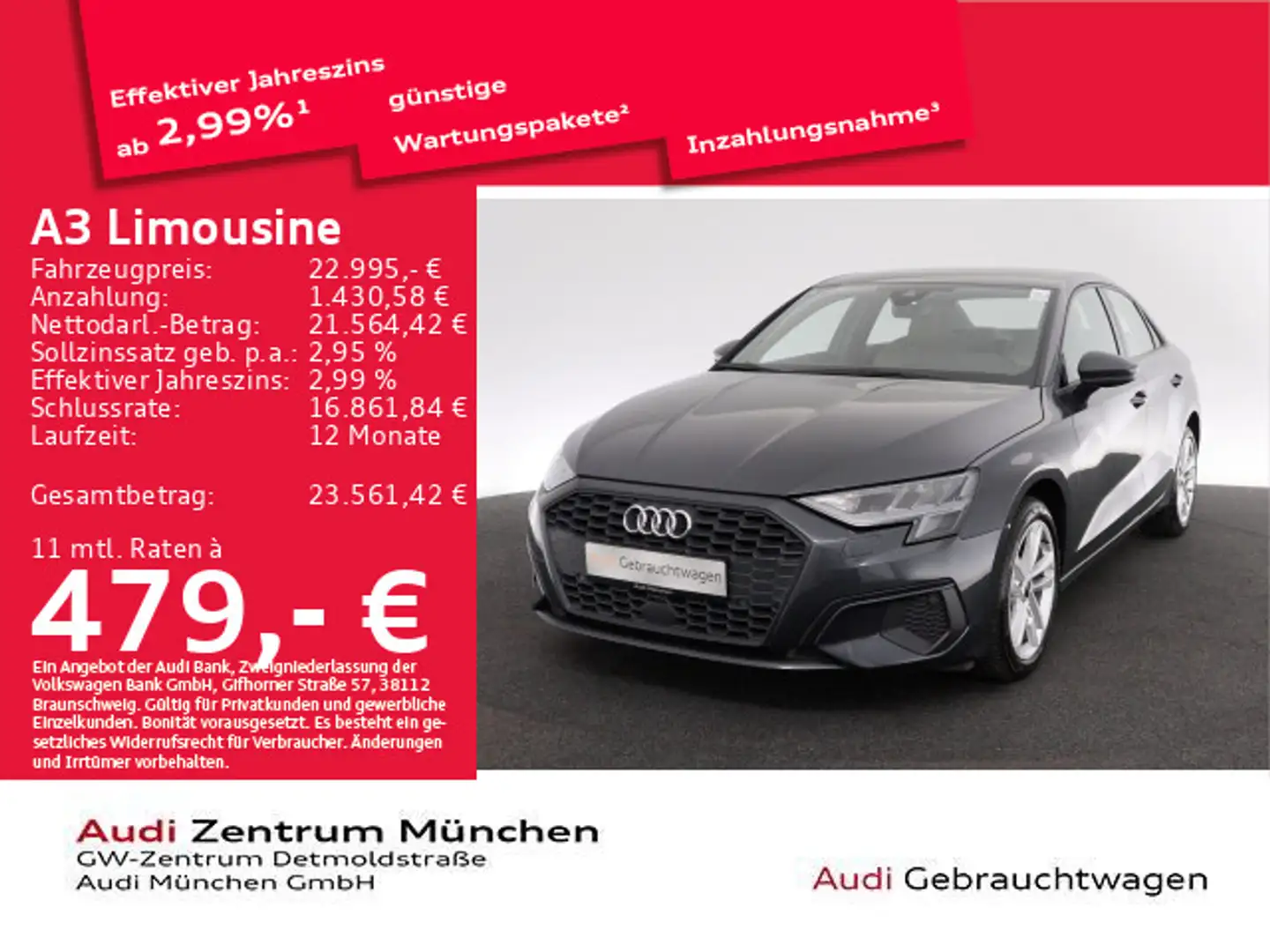 Audi A3 35 TDI S tronic Virtual Navi Leder Gris - 1