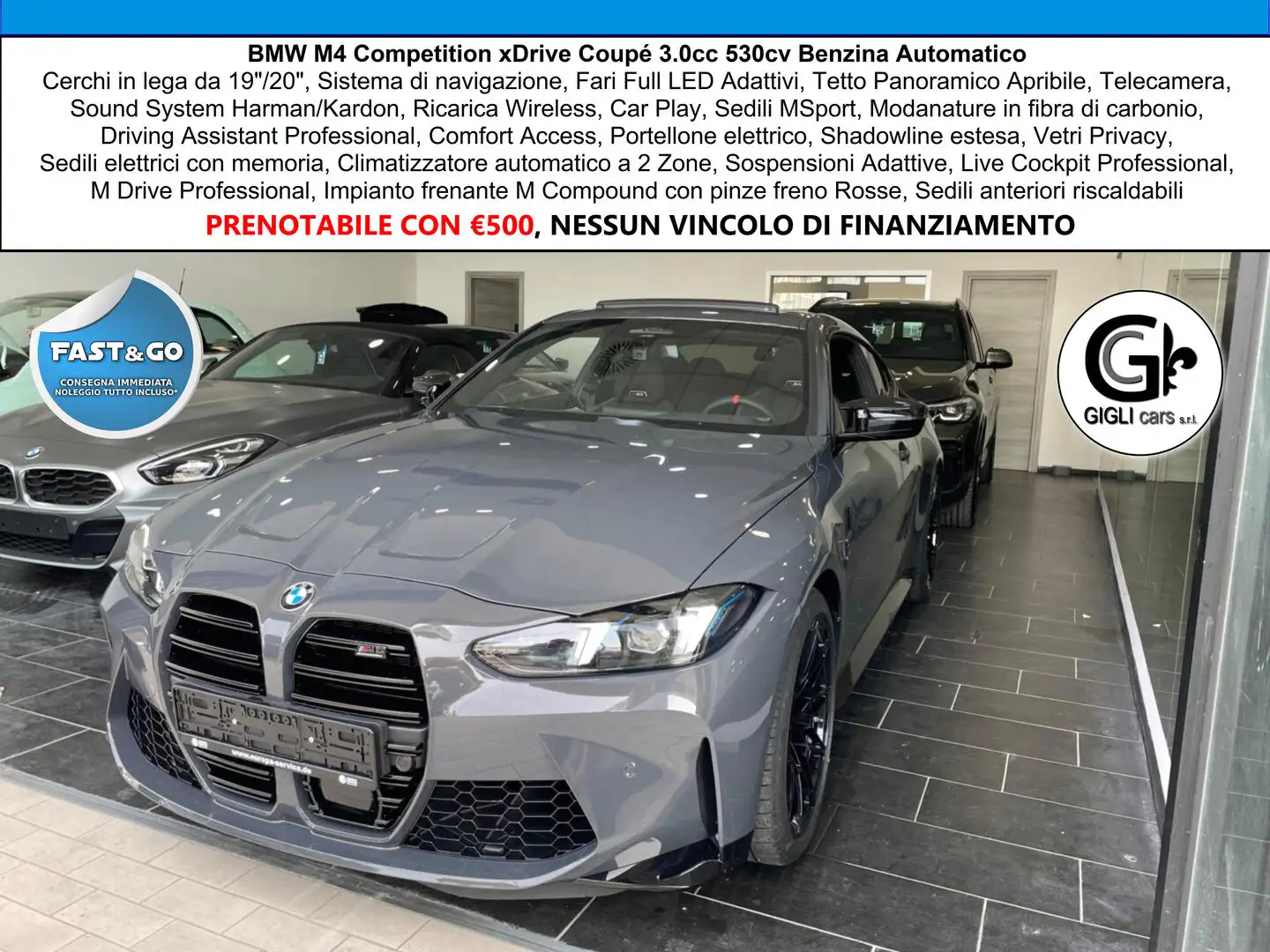 BMW M4 M4 Comp Tetto C.19" 20" Harman Kardon Carbonio Led Gris - 1