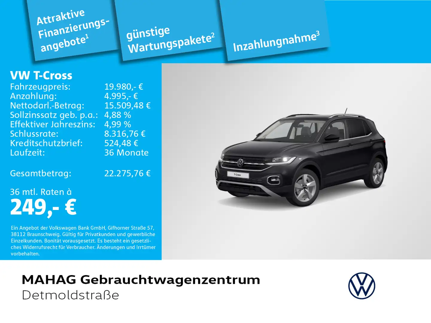 Volkswagen T-Cross Style 1.0 TSI LED Navi ParkAssist RearVi Grau - 1