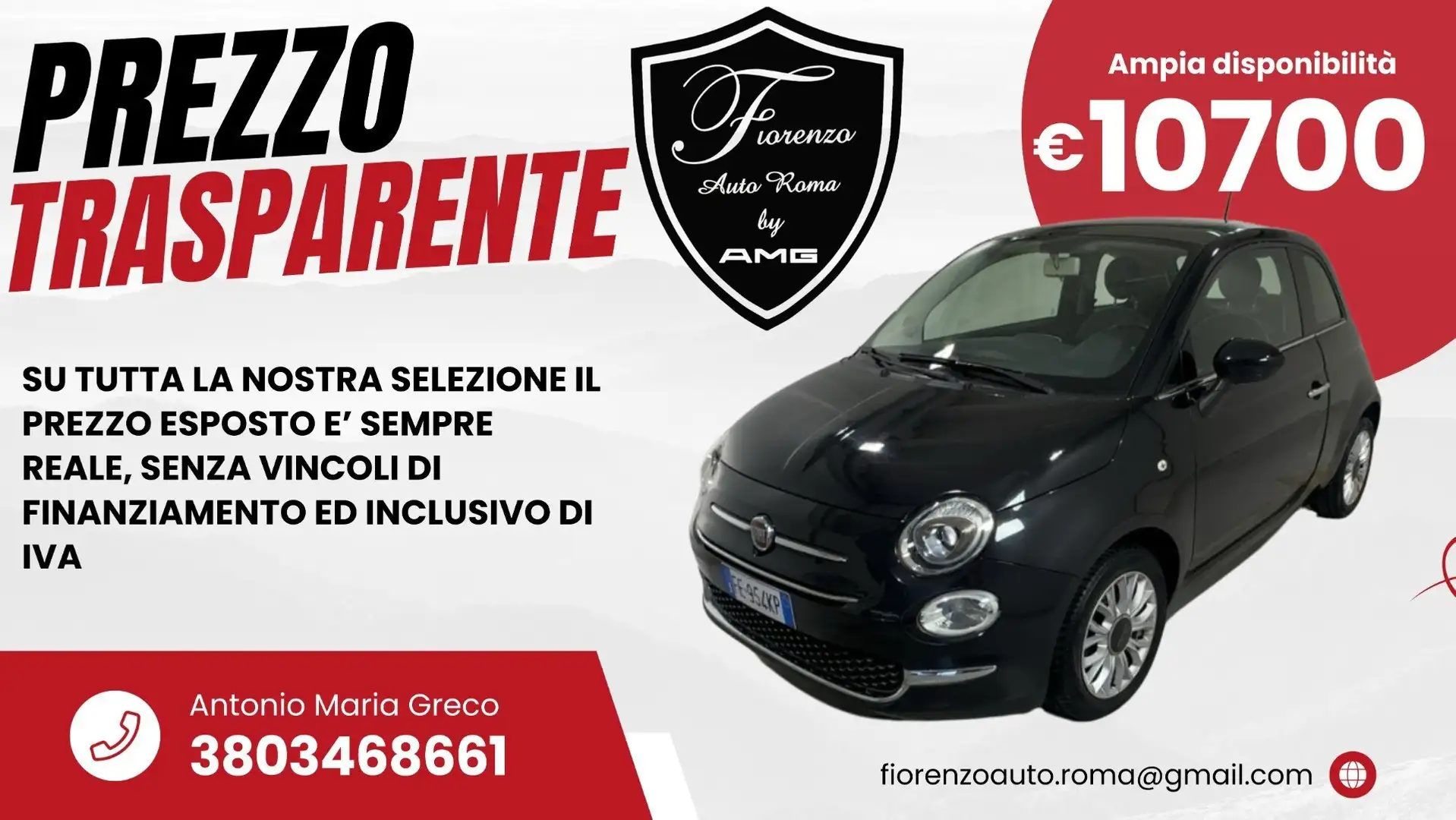 Fiat 500 1.2 Lounge 69cv-NESSUN OBBLIGO DI FINANZIAMENTO- Negro - 1