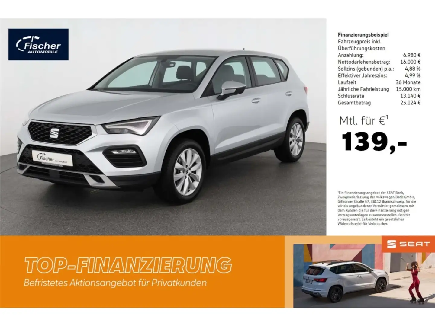 SEAT Ateca 1.5 TSI Style 6-Gang AHK/NAV/LED/Virt./SH Silber - 1