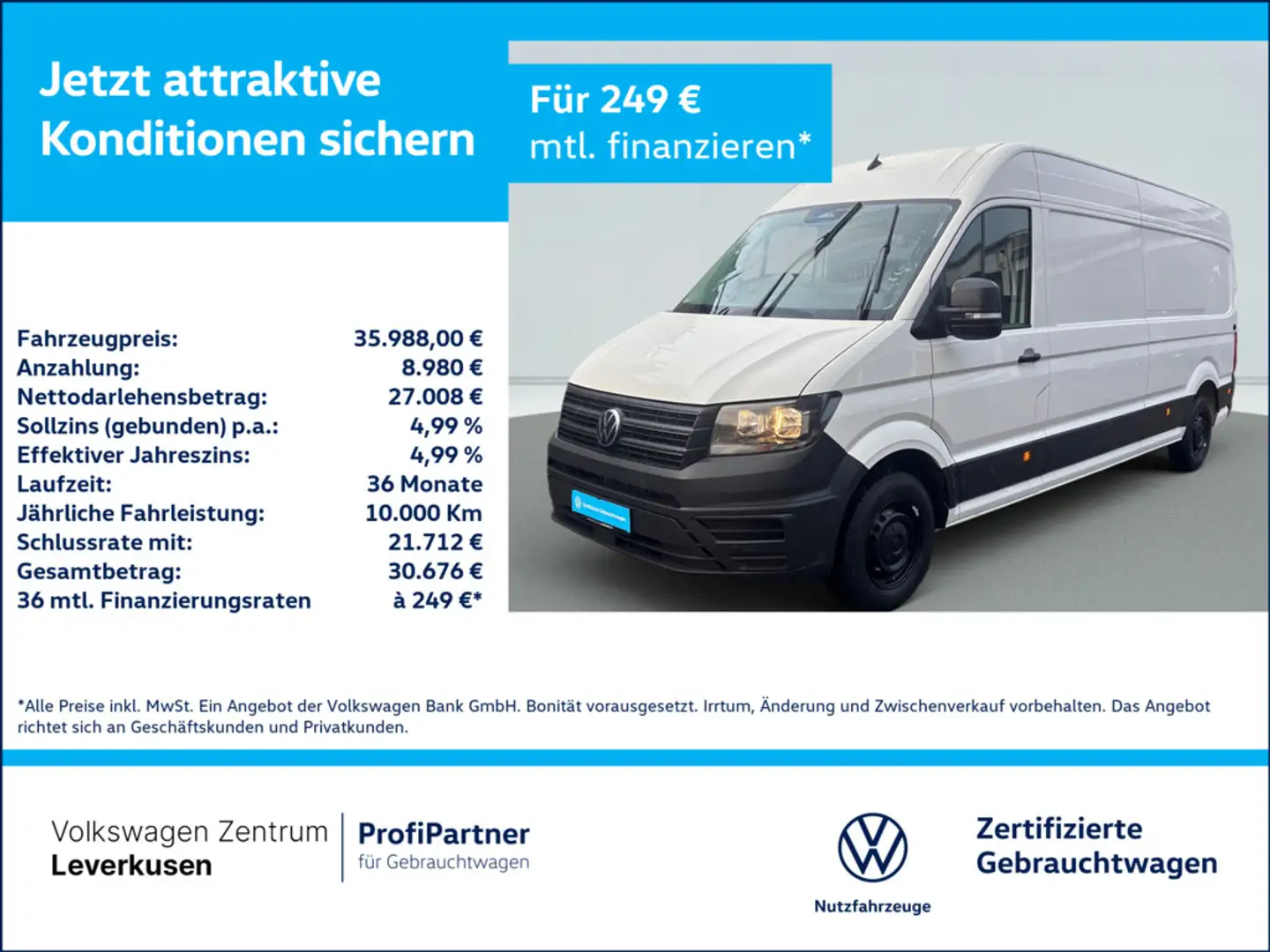 Volkswagen Crafter Kasten lang L3H2 VIRT CARPLAY KAM PDC Weiß - 1
