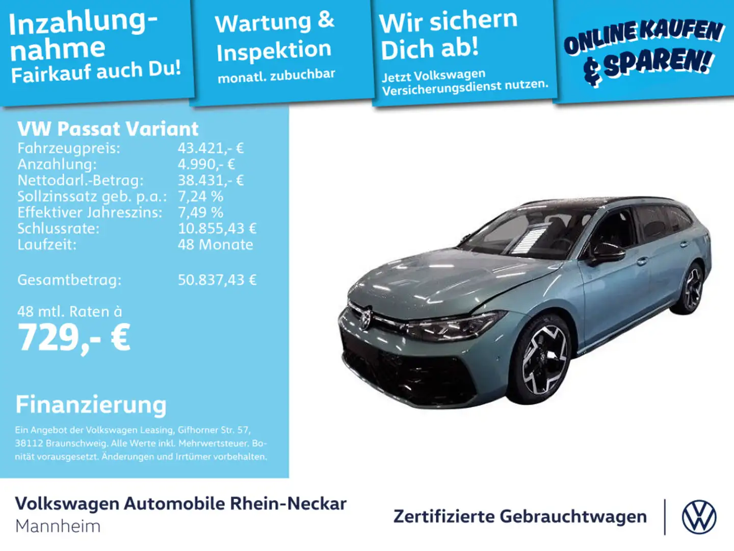 Volkswagen Passat Variant 2.0 TDI R-Line DSG GAR 2030 Navi Grün - 1