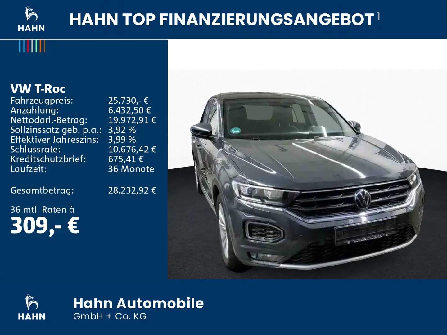Volkswagen T-Roc 2.0 TDI DSG Sport 4Motion AHK Cam LED Grau - 2