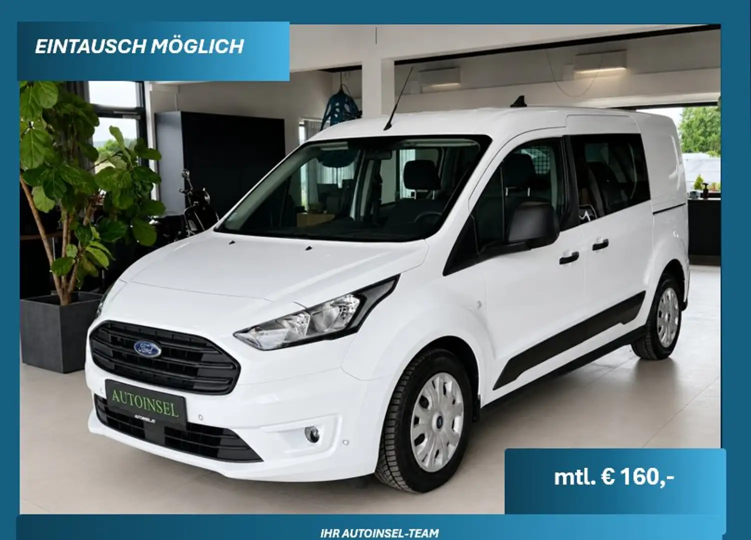 Ford Transit Connect Doka 5 Sitze lang AHK-2 Schiebetüren-MwSt. asw. Weiß - 1