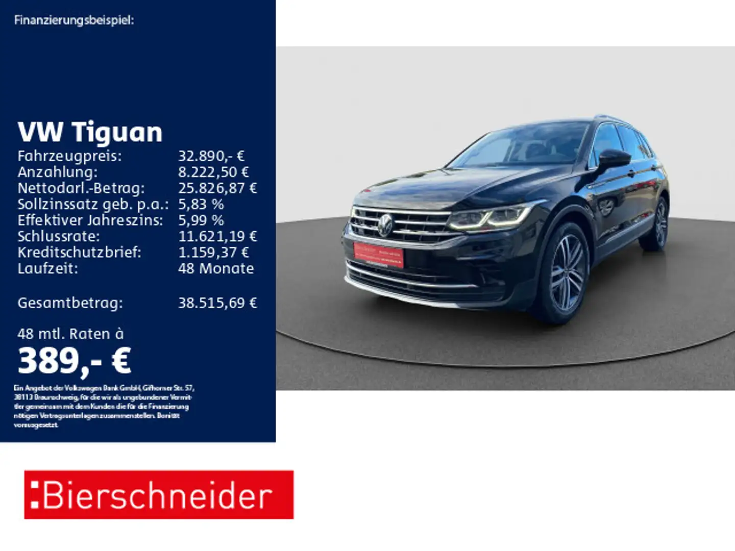 Volkswagen Tiguan 2.0 TDI DSG Elegance 19 AHK MATRIX ACC Schwarz - 1