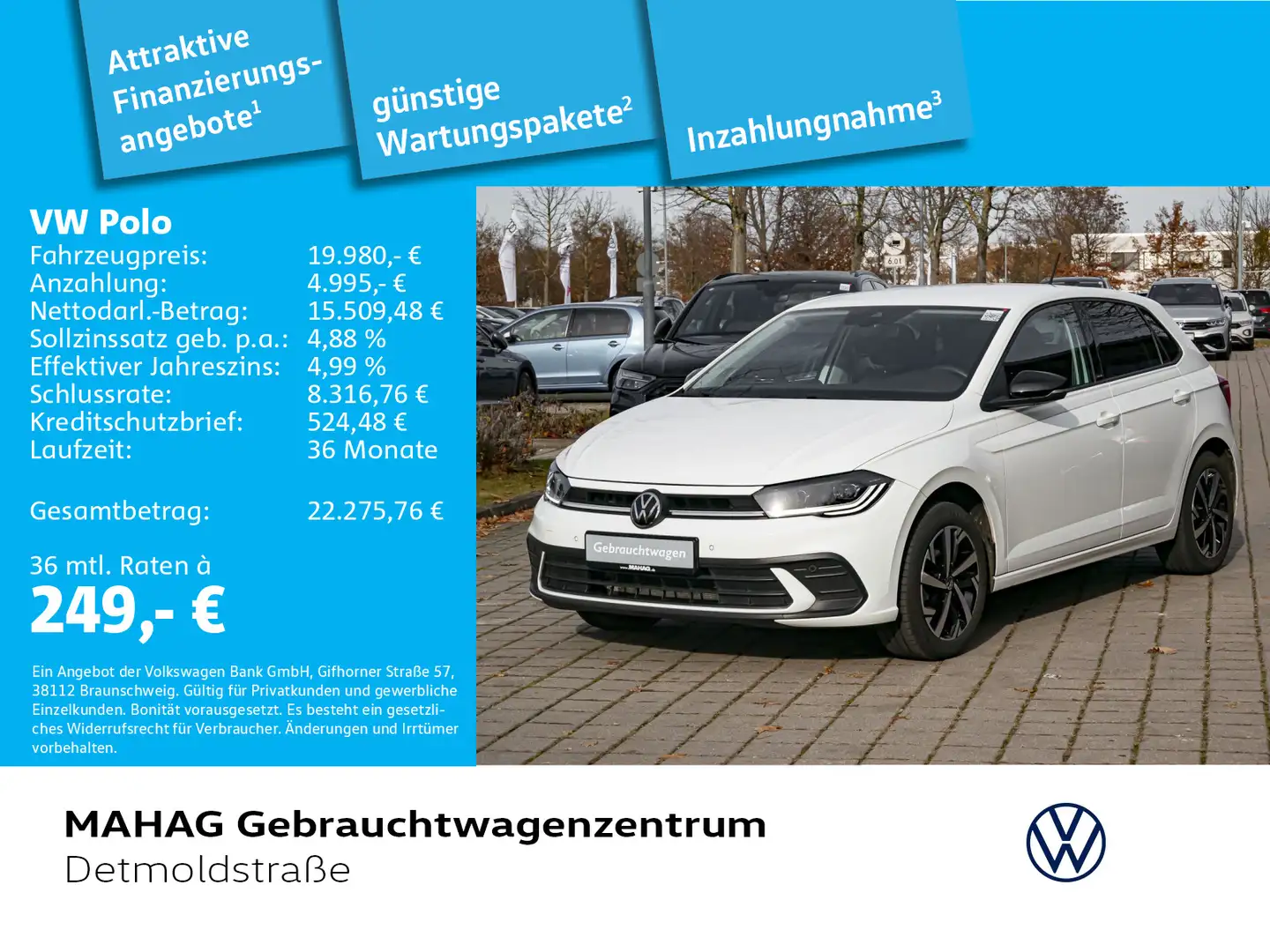 Volkswagen Polo 1.0 TSI MOVE Navi IQ.Light DAB+ Alu16Torsby Weiß - 1