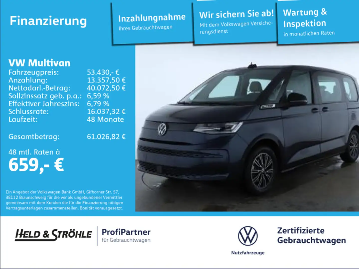 Volkswagen T7 Multivan T7 Multivan 2.0 TDI 7S ACC AHK HuD PANO RFK STHZ Blau - 1