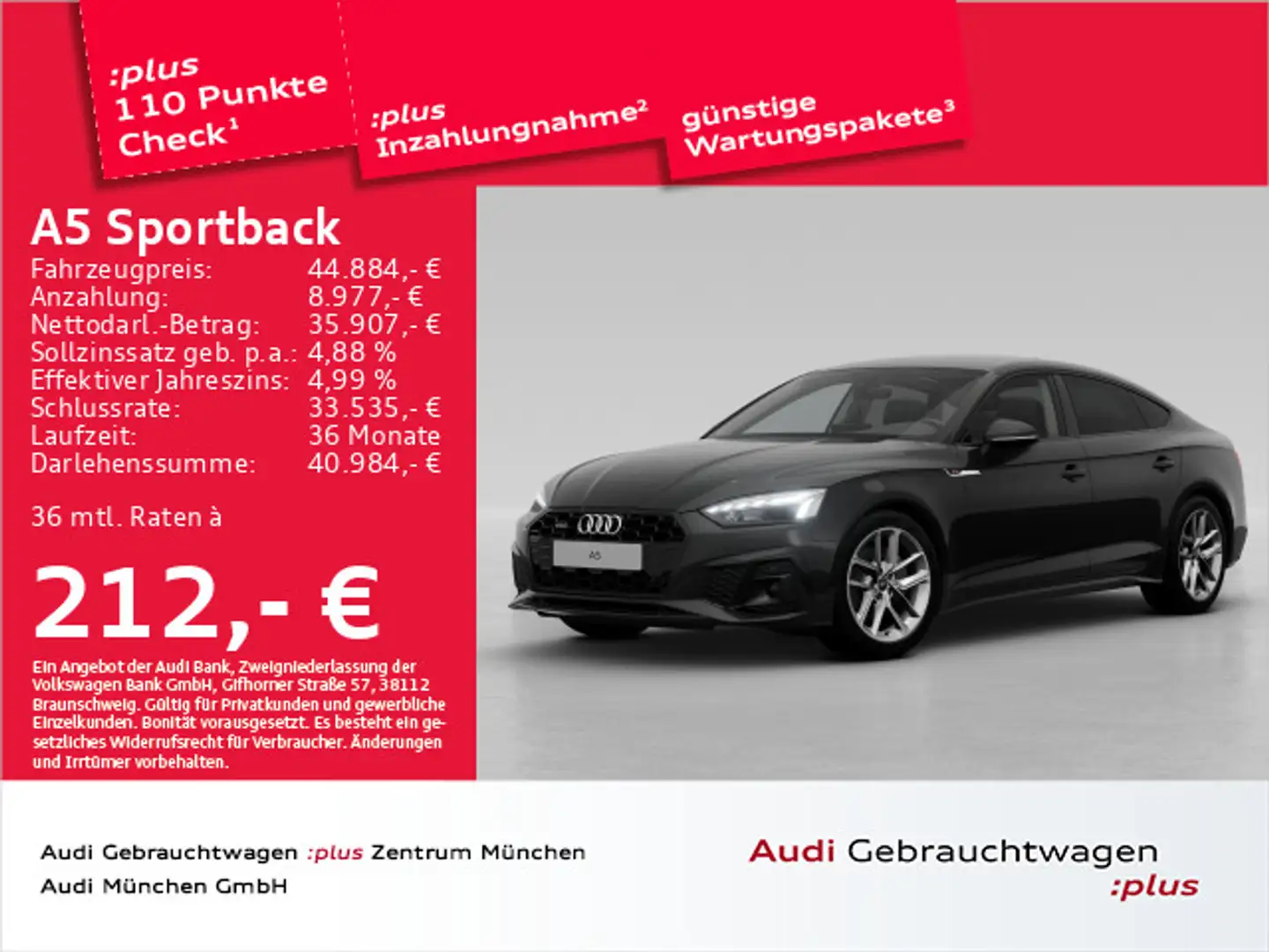 Audi A5 40 TFSI qu. S tronic S line ACC/Vir Schwarz - 1