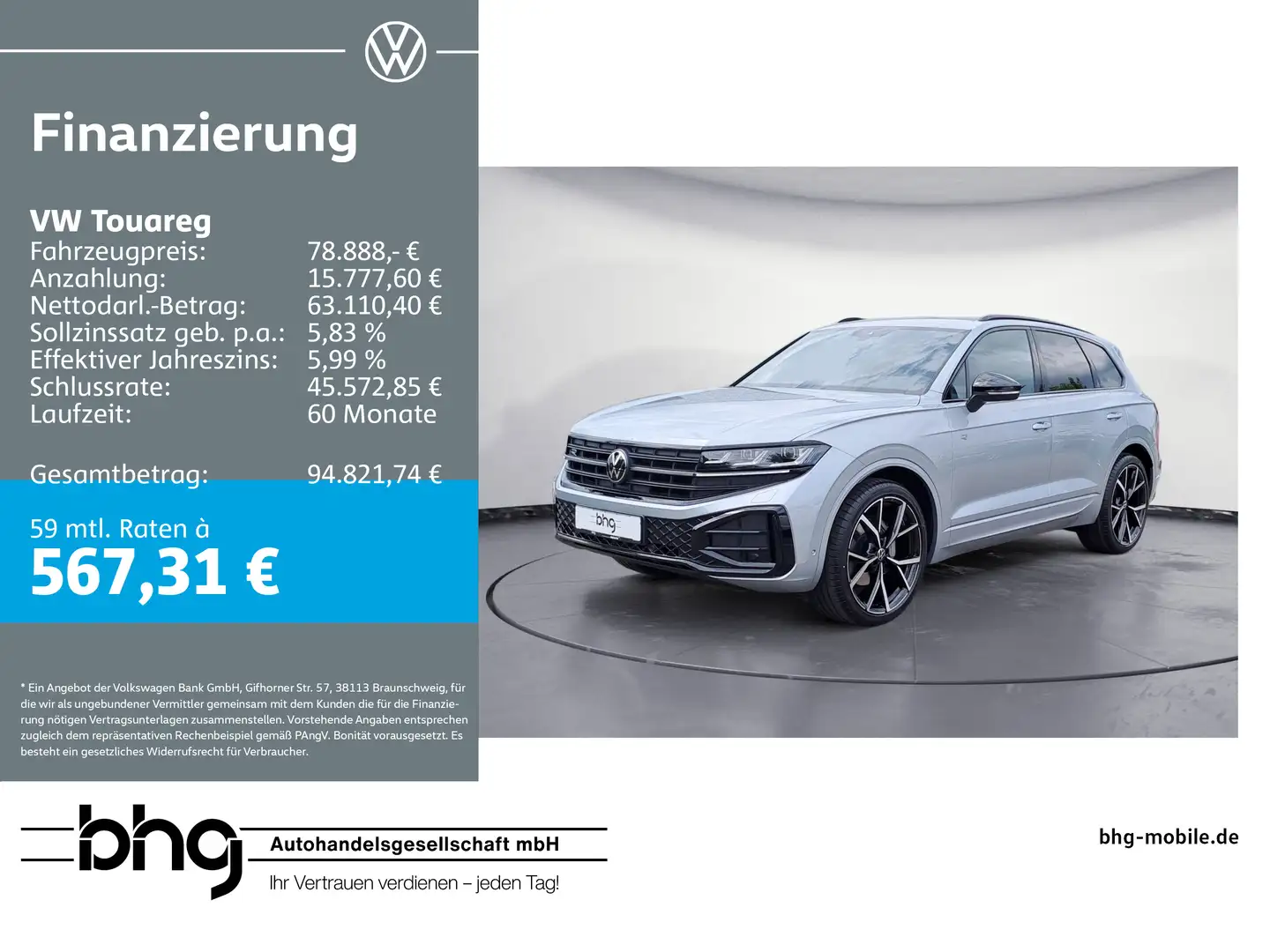 Volkswagen Touareg R-Line 3,0 l V6 TDI SCR 4MOTION 8-Gang-A Silber - 1