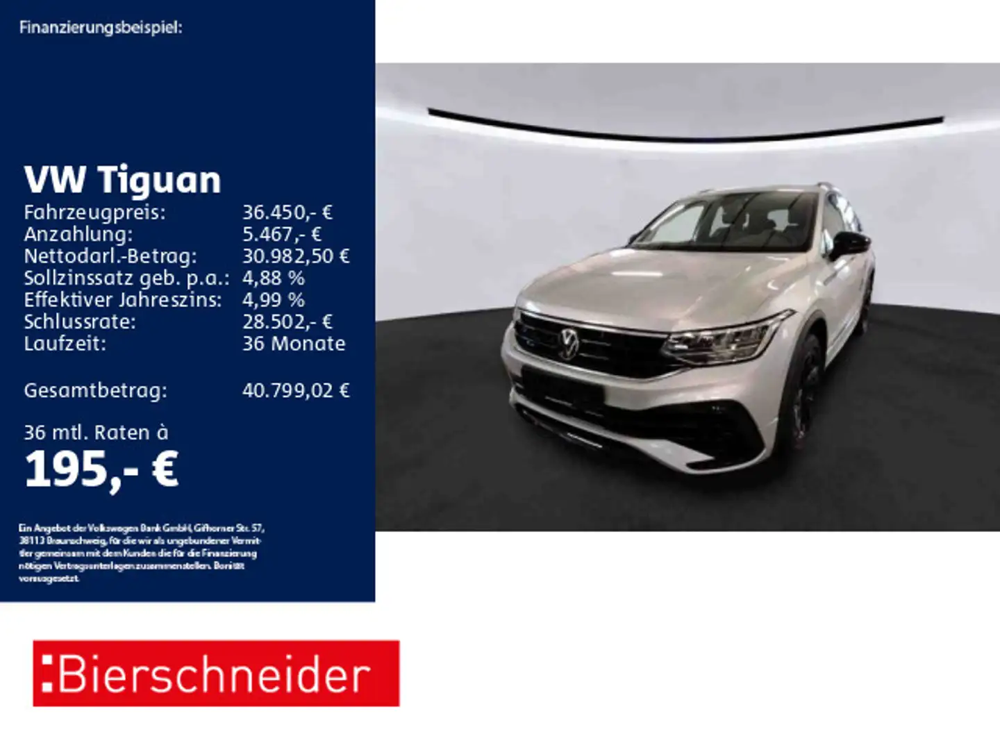 Volkswagen Tiguan 2.0 TDI DSG 4Mo R-Line AHK ACC NAVI CAM Silber - 1