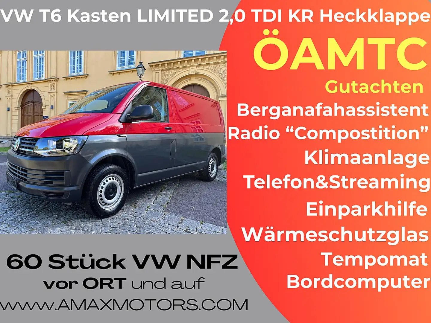 Volkswagen T6 Transporter T6 Kastenwagen KR Heckklappe, Klima 1.Besitz Te... Grau - 1