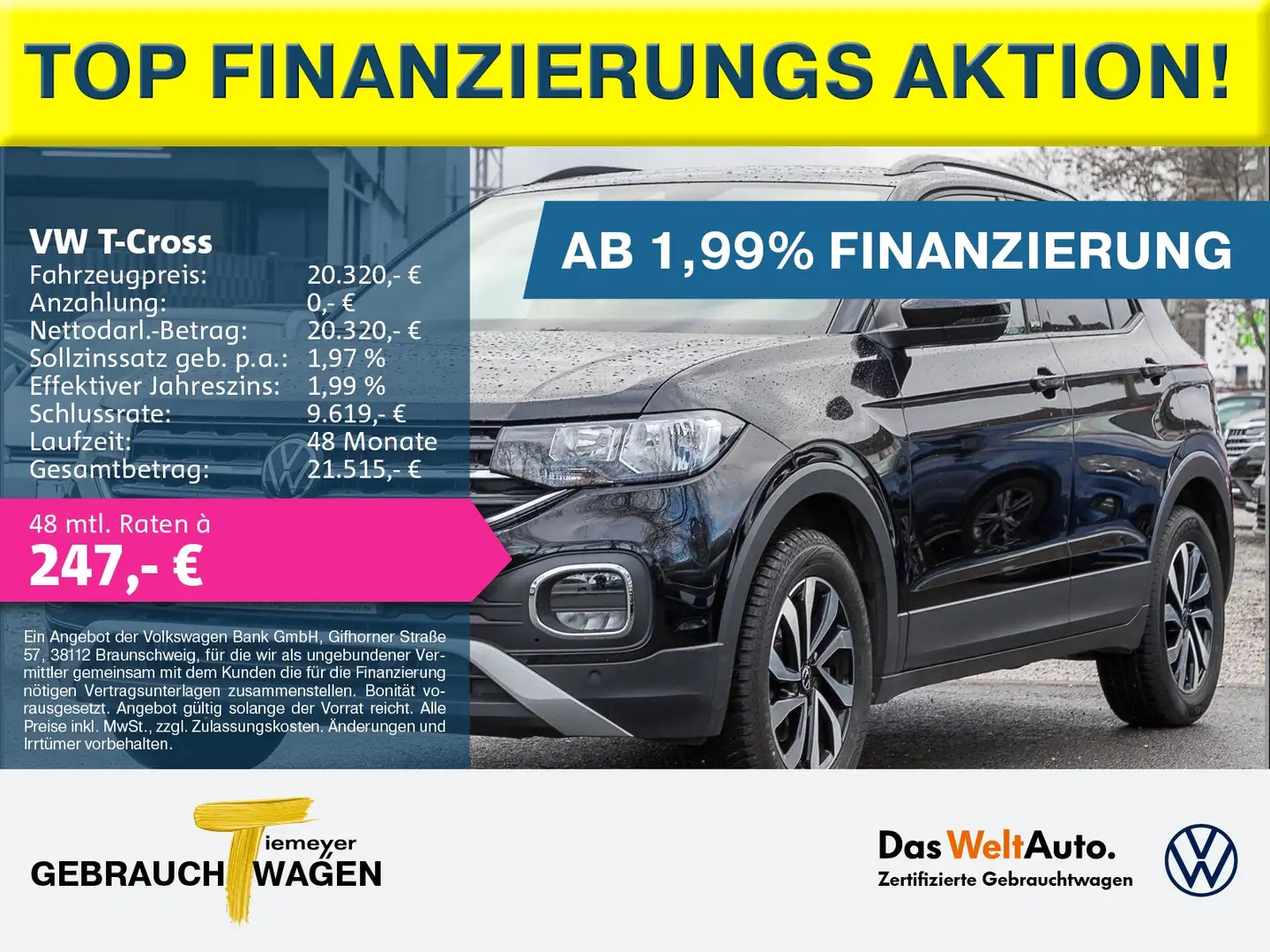 Volkswagen T-Cross 1.0 TSI ACTIVE NAVI SHZ GJR Noir - 1