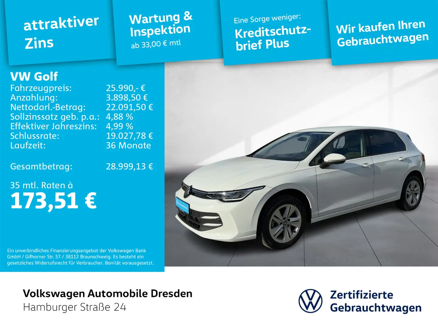 Volkswagen Golf VIII Life 2.0 TDI LED AHK KAM HUD TRAVEL Weiß - 1