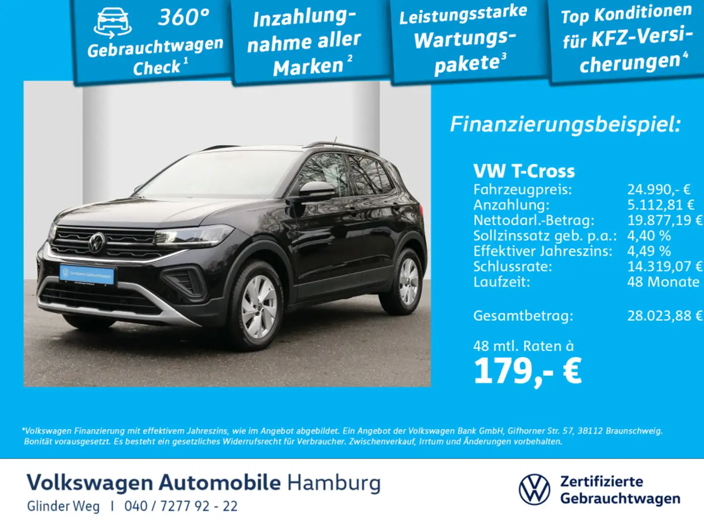 Volkswagen T-Cross 1.0 TSI Life DSG Navi Einparkhilfe AppCo Schwarz - 1