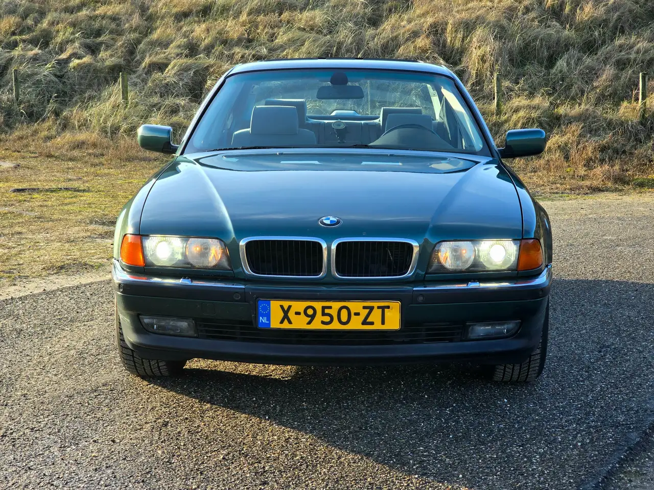 BMW E38 728i AUT Vermontgroen, wollen velours, standkachel, foto 3