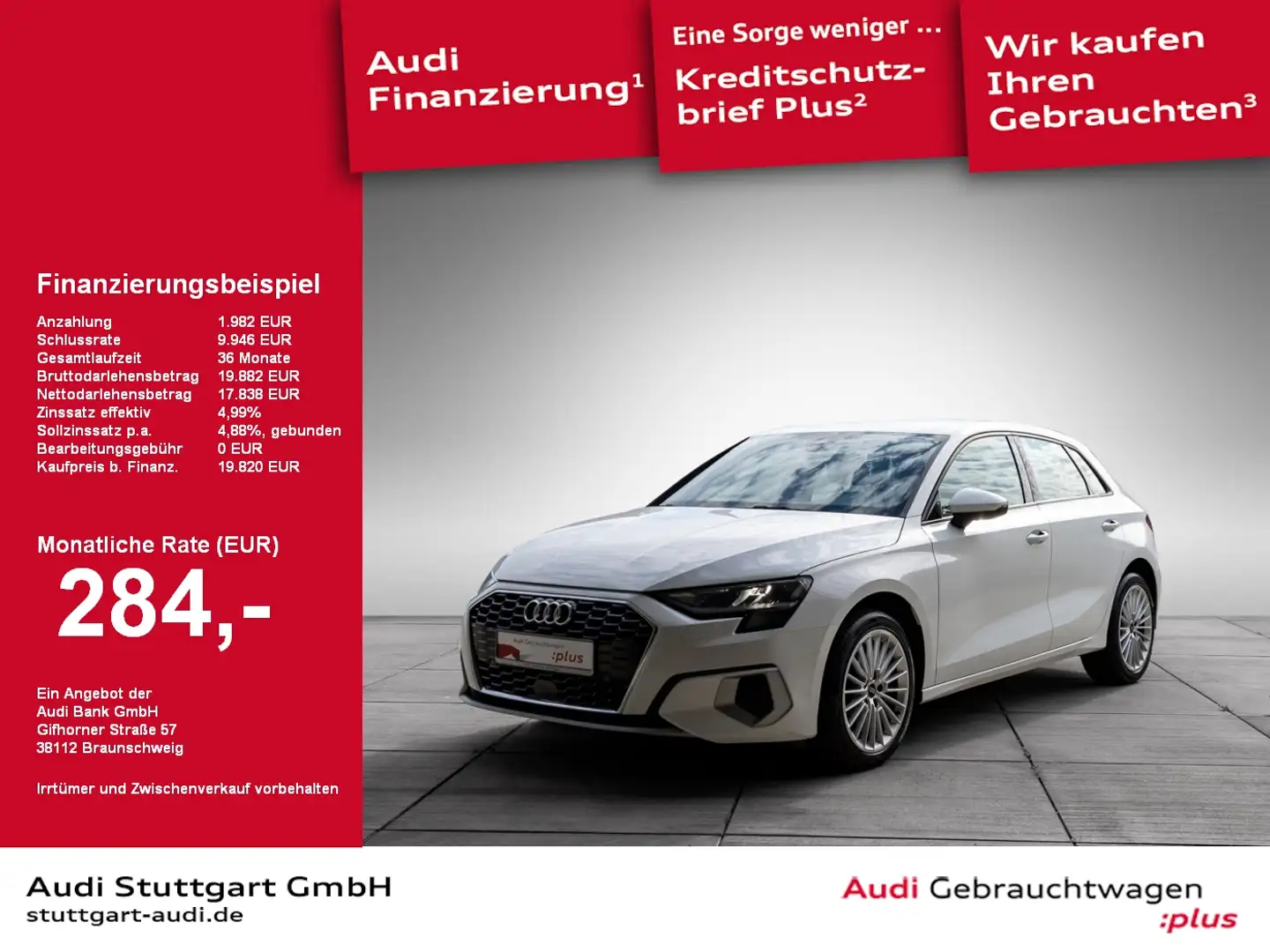 Audi A3 Sportback 30 TFSI advanced LED virtC Spurhalte Weiß - 1