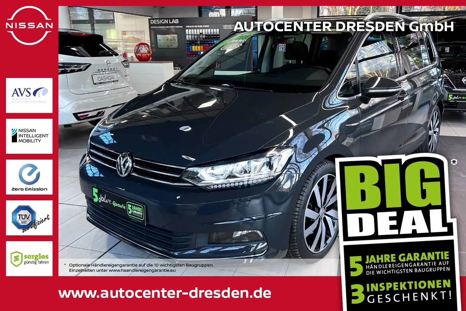 Volkswagen Touran 2.0 TDI Highline LED+SRK&WKR+Pano+ACC+Navi Gris - 1