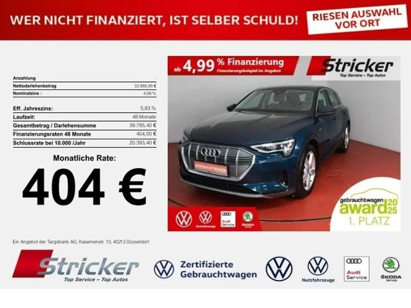 Audi e-tron Advanced 55 quattro 404,-ohne Anzahlung AHK Pano Blau - 1