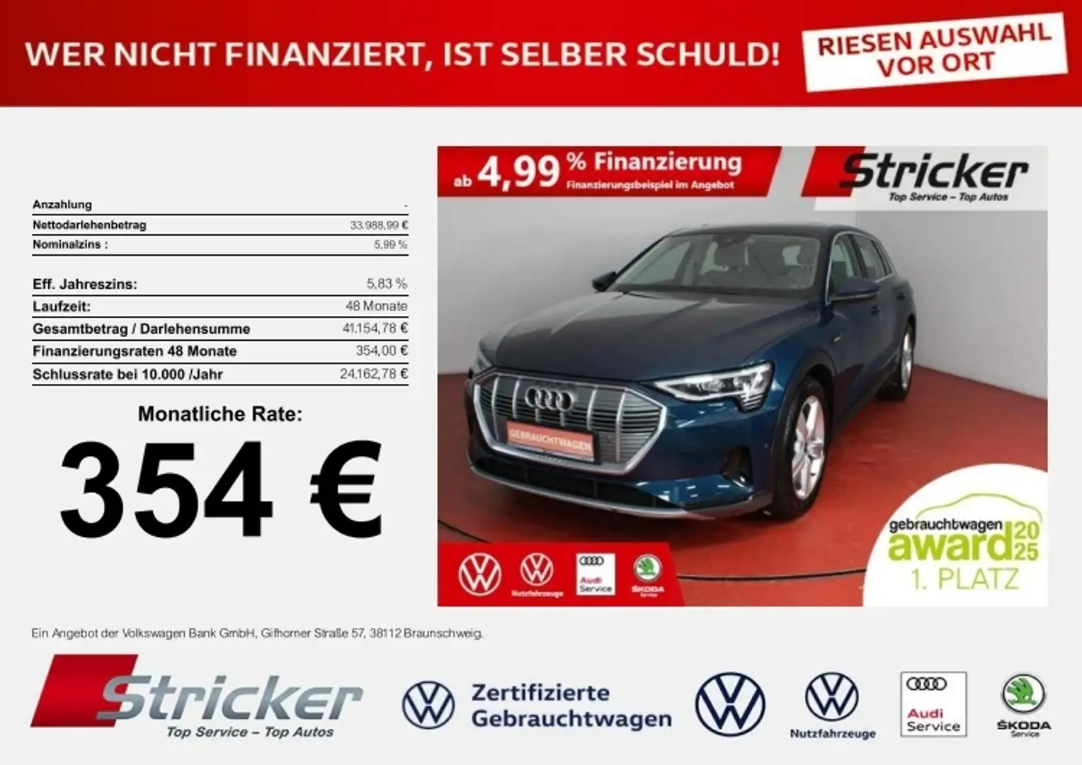 Audi e-tron Advanced 55 quattro 354,-ohne Anzahlung AHK Pano Blau - 1