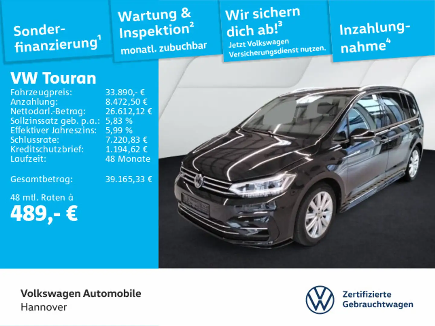 Volkswagen Touran 1.5 TSI DSG R-Line Navi LED Kamera DigCoc Schwarz - 1
