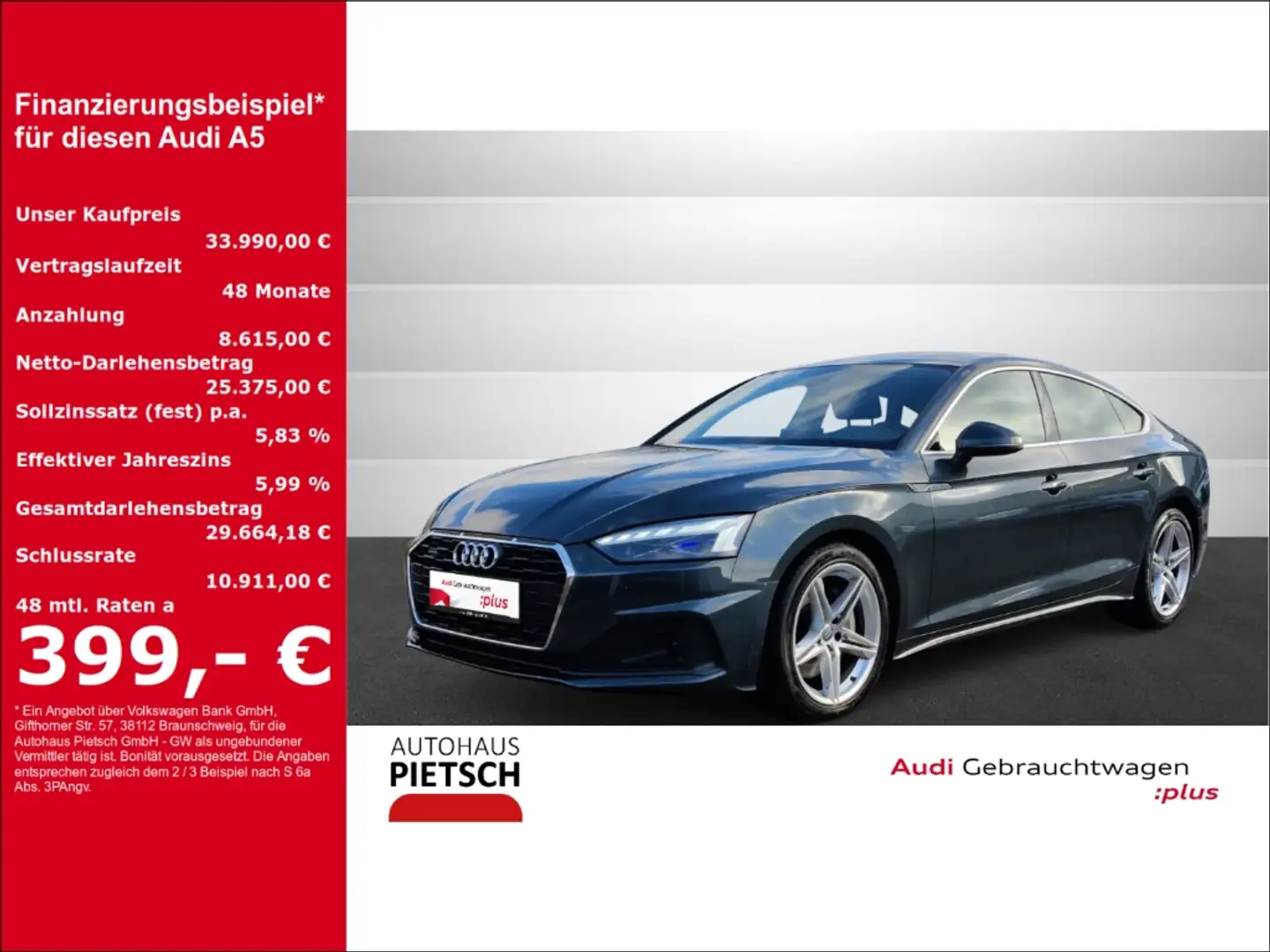 Audi A5 Sportback 45 TDI quattro AHK Navi Grau - 1