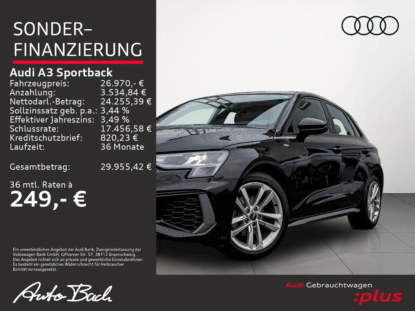 Audi A3 2x S line TFSI Stronic Pano ACC EPH Schwarz - 2