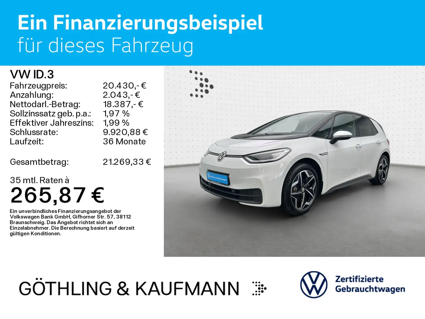 Volkswagen ID.3 Pure*NAVI*KAM*WP*SHZ*Matrix*19Zoll* Blanc - 2