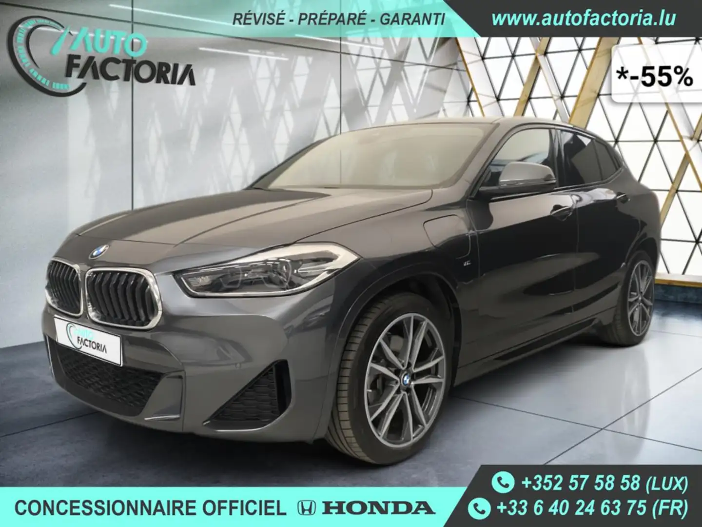 BMW X2 -55% 25E HYB 220CV BVA 4x4 M SPORT+GPS+CAM+OPTS Gris - 1