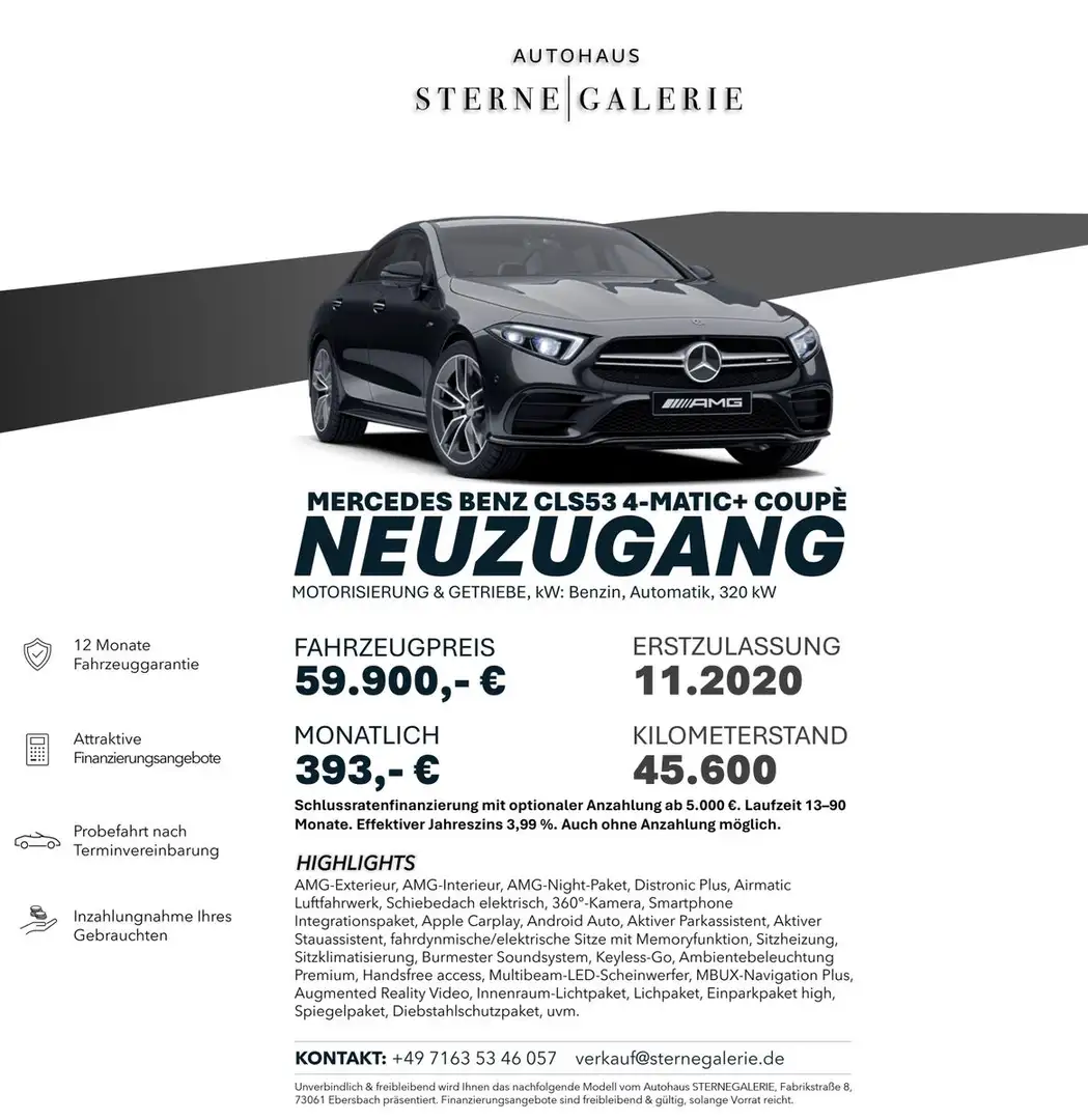 Mercedes-Benz CLS 53 AMG 4M+/360°/DISTRO+/AIRM/SITZKLIMA/BURME Schwarz - 1