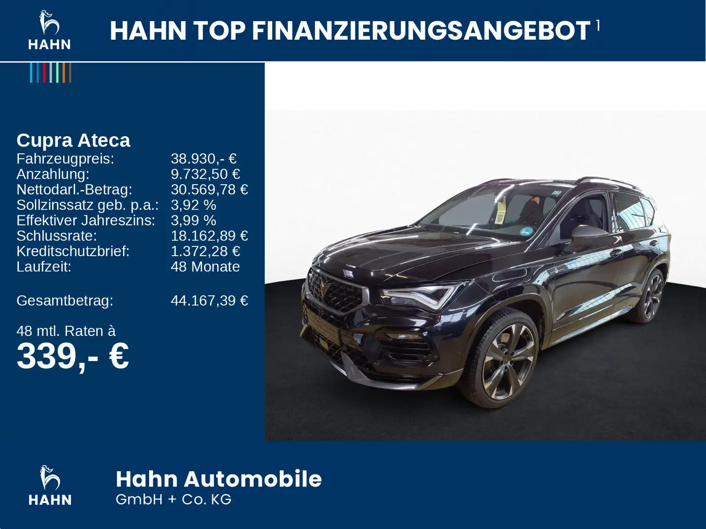 CUPRA Ateca VZ 2.0TSI DSG 4Drive 360° AHK LED Pano Nav Schwarz - 2