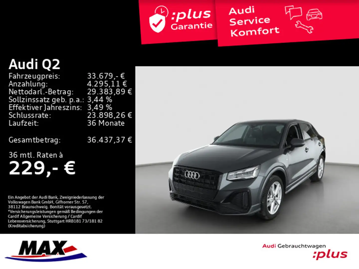Audi Q2 35 TFSI S LINE +OPTIK+MATRIX+AHK+NAVI+KAMERA+ Grau - 1