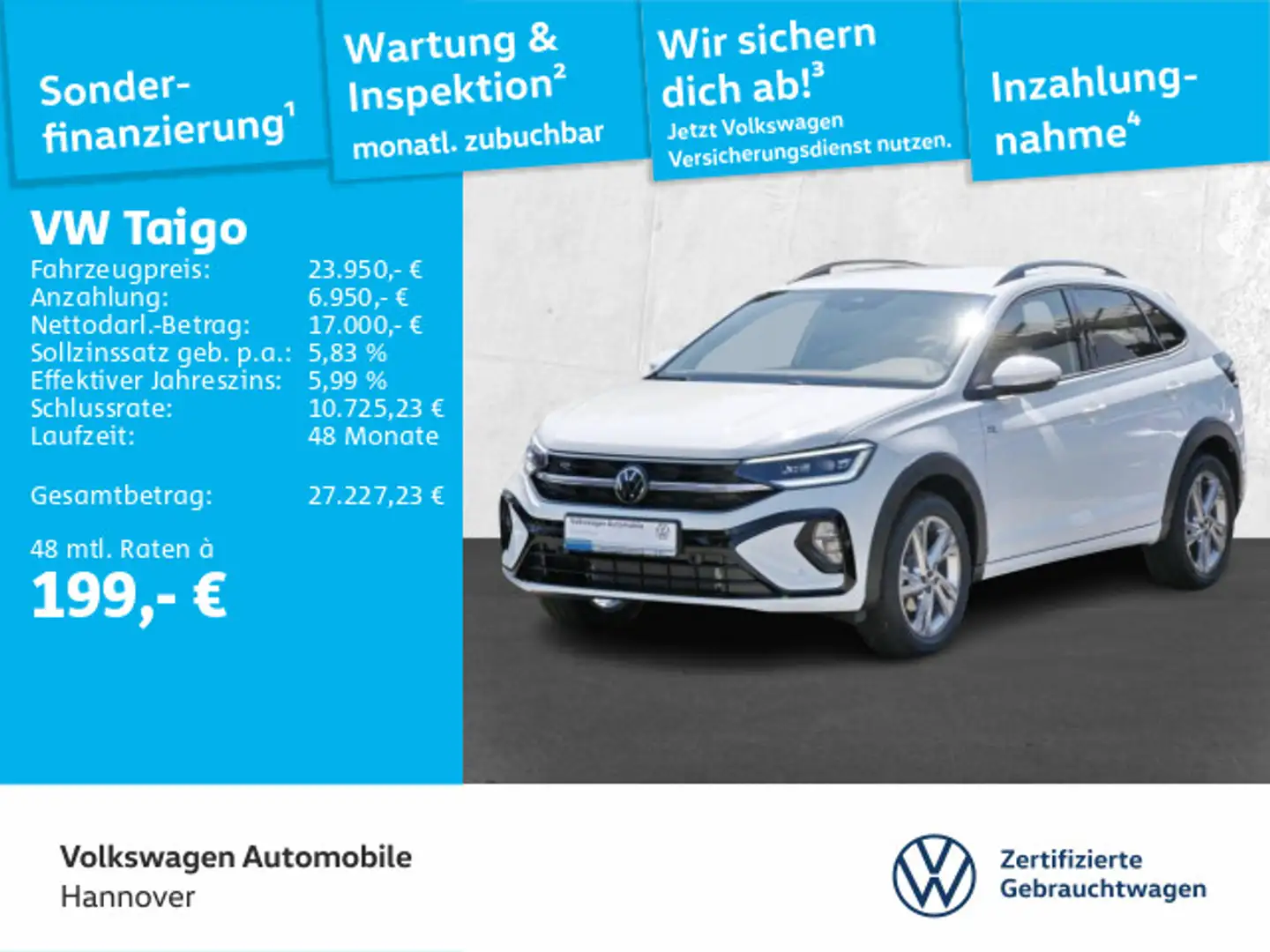Volkswagen Taigo 1.0l TSI DSG R-Line Navi IQ Light Rear Vie Weiß - 1