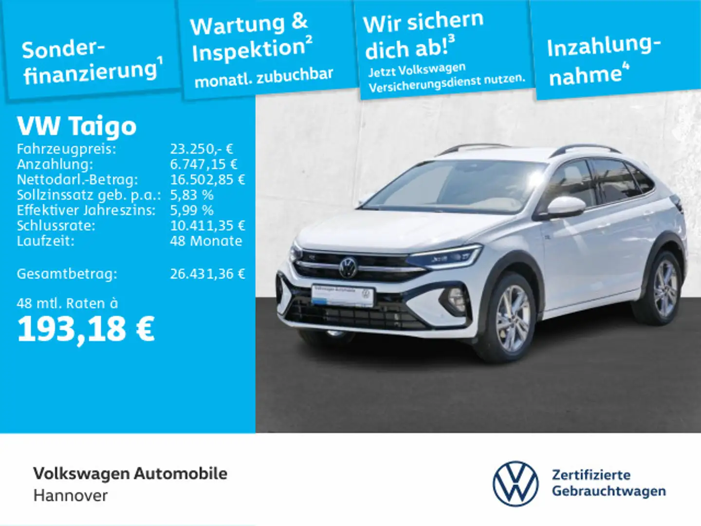 Volkswagen Taigo 1.0l TSI DSG R-Line Navi IQ Light Rear Vie Weiß - 1