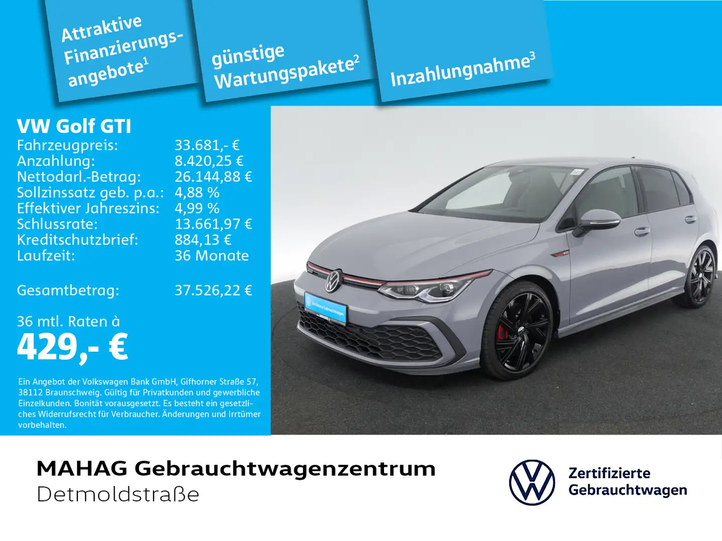 Volkswagen Golf GTI Golf VIII GTI 2.0 TSI Leder IQ.Light Navi ParkPi Grau - 1