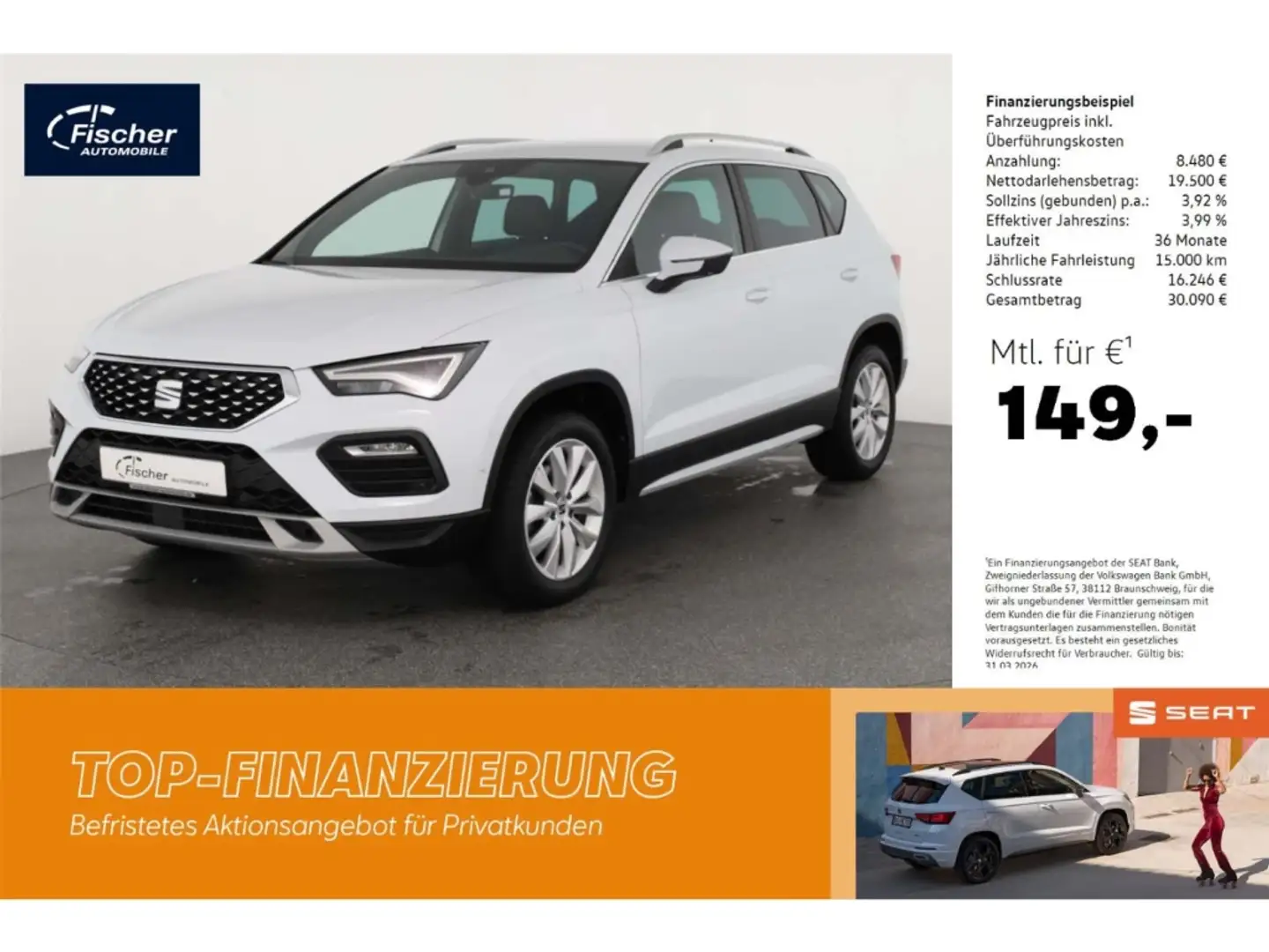 SEAT Ateca 1.5 TSI DSG Xperience NAV/VIRTUAL/ACC/RFK Weiß - 1