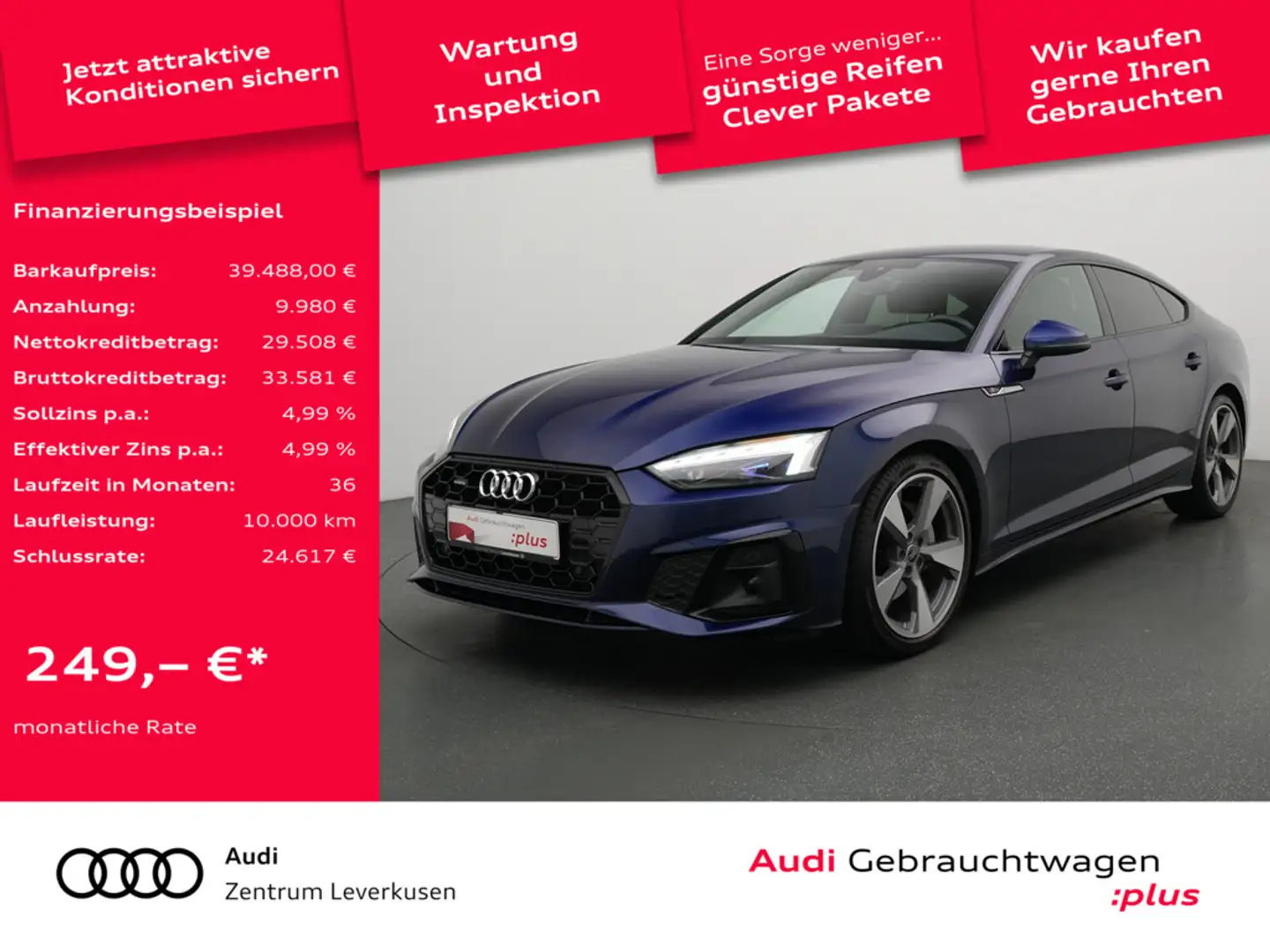 Audi A5 Sportback quattro S line LASER NAVI LEDER Blau - 1