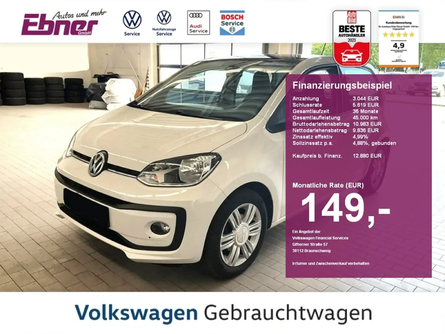 Volkswagen up! HIGH UP! PANORAMA-SCHIEBEDACH+GRA+SITZHZG+PDC+15 A Weiß - 1