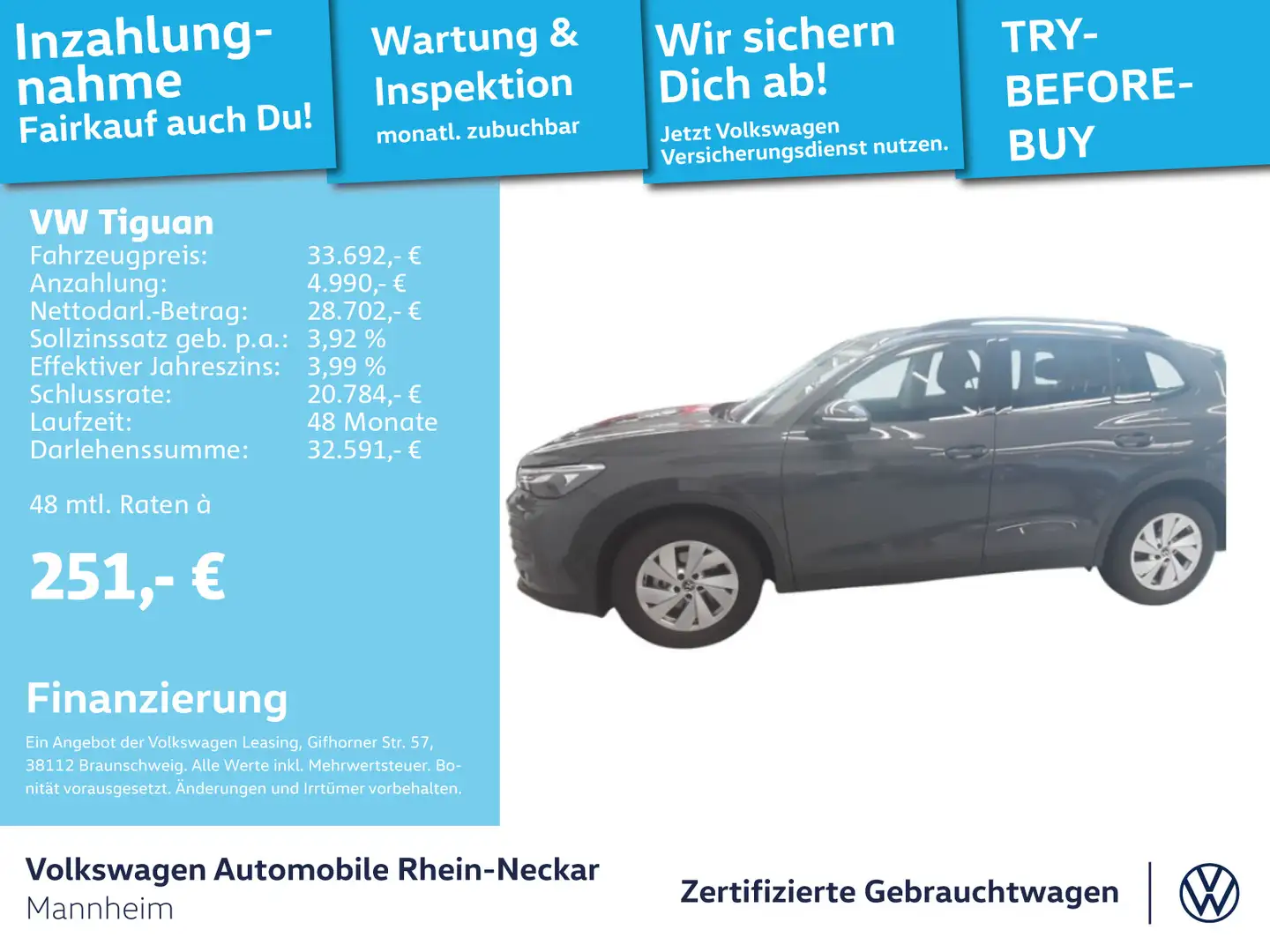 Volkswagen Tiguan 1.5 eTSI DSG GAR.2029 Navi AHK Kamera uvm Grijs - 1