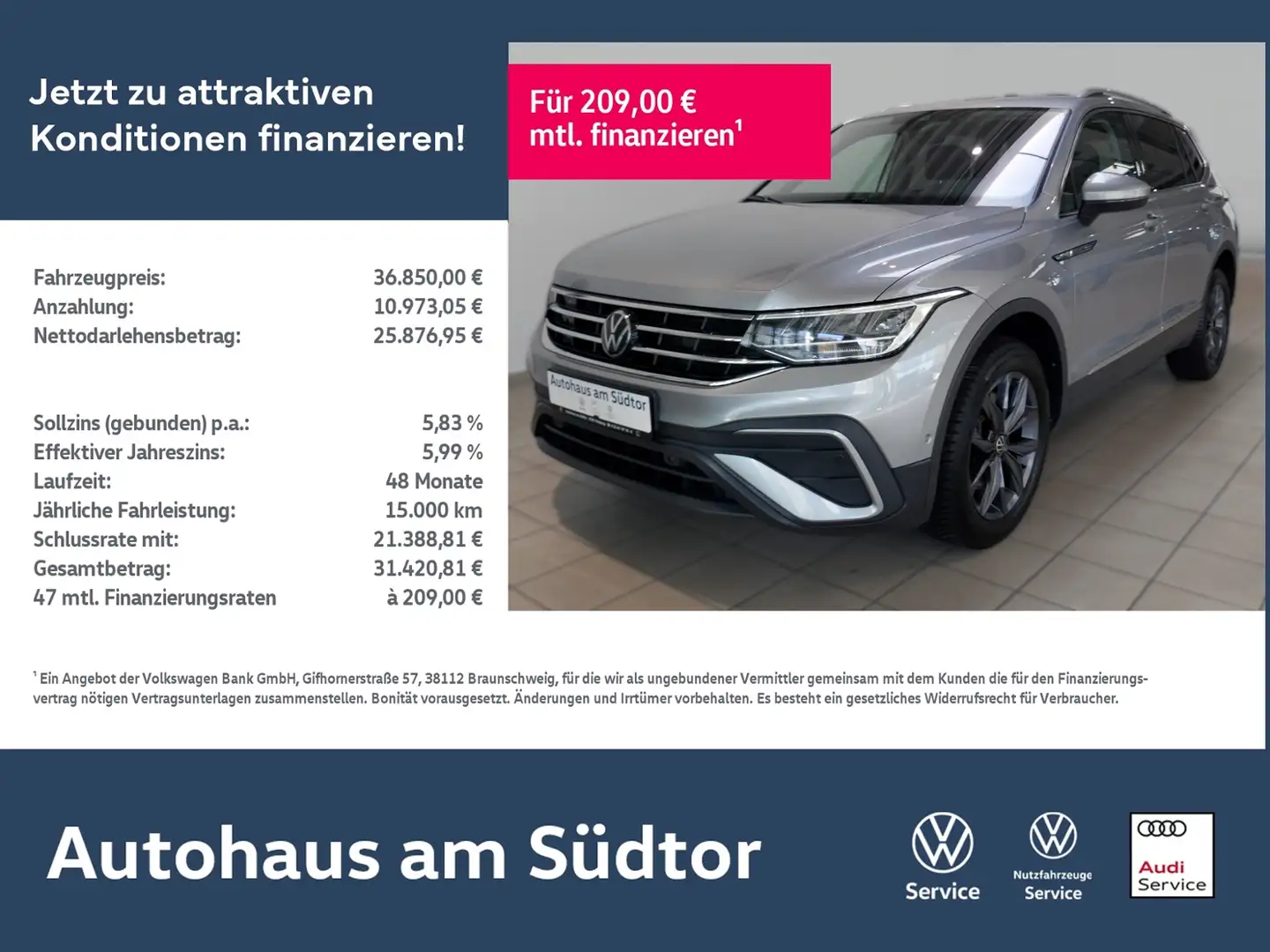 Volkswagen Tiguan Allspace MOVE 4M 2.0 TDI DSG LED AHK RFK Silber - 1