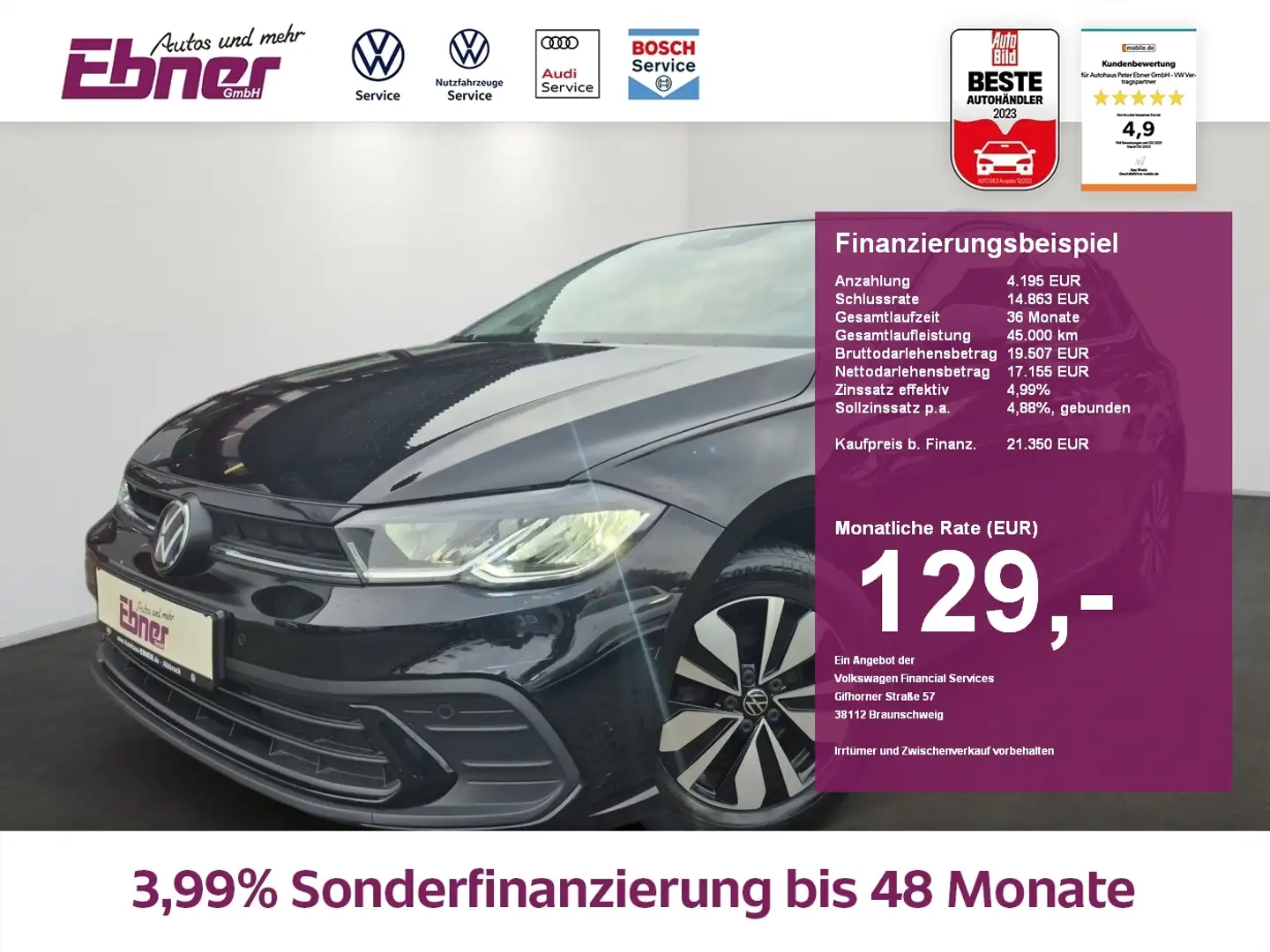 Volkswagen Polo MOVE IQ.DRIVE TSI DSG ACC+LED+NAVI-APP+SITZHZG+15 Schwarz - 1
