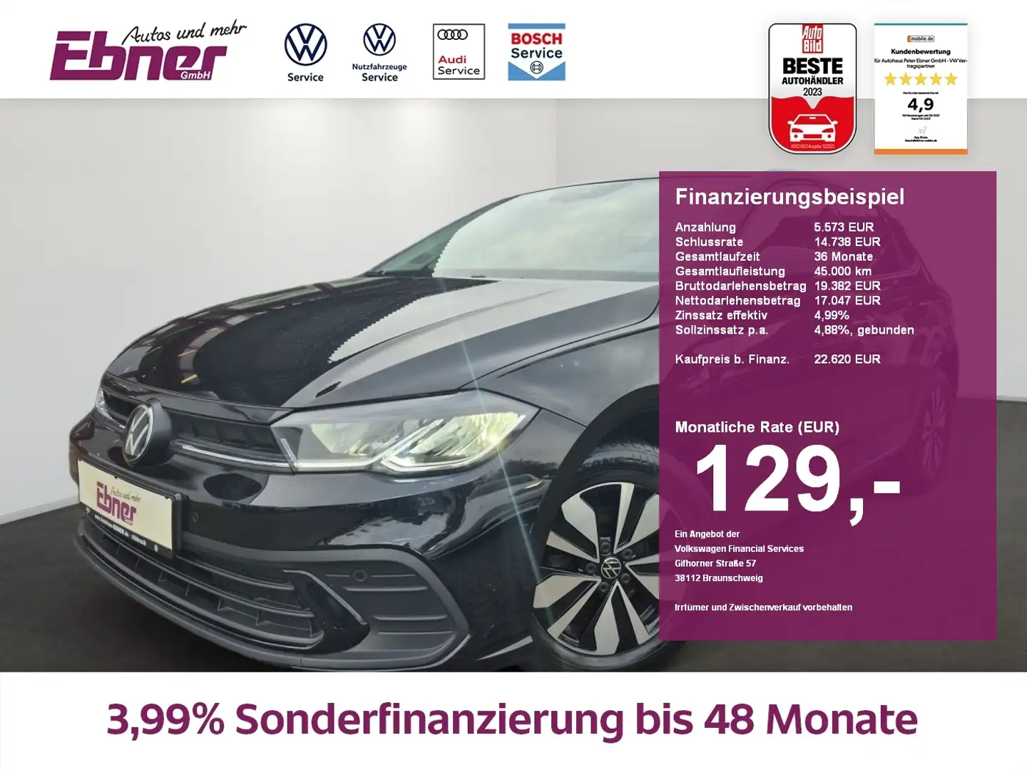 Volkswagen Polo MOVE IQ.DRIVE TSI DSG ACC+LED+NAVI-APP+SITZHZG+15 Schwarz - 1