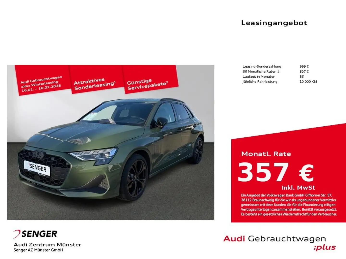 Audi A3 30 TFSI advanced S line MMI LED AHK Grün - 1