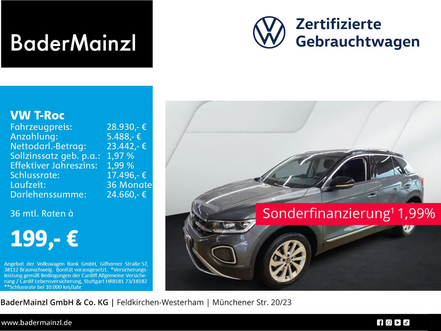 Volkswagen T-Roc 1.5 TSI DSG Style AHK Navi ACC LED 2xPDC Grau - 1