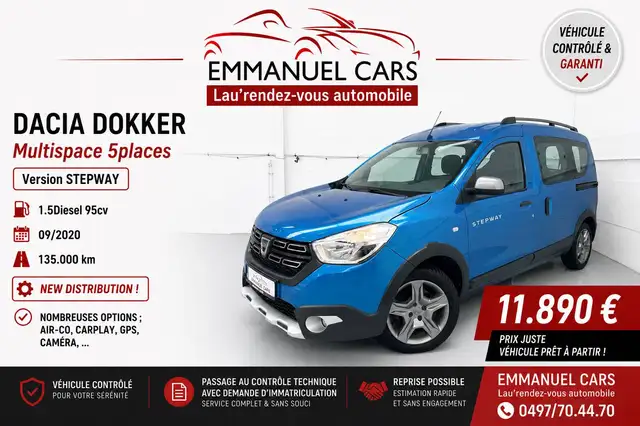 Dacia Dokker 1.5dCi *STEPWAY* NEW DISTRIBUTION! Air-co+GPS+Caméra+CarPlay. 1er Propriétaire!