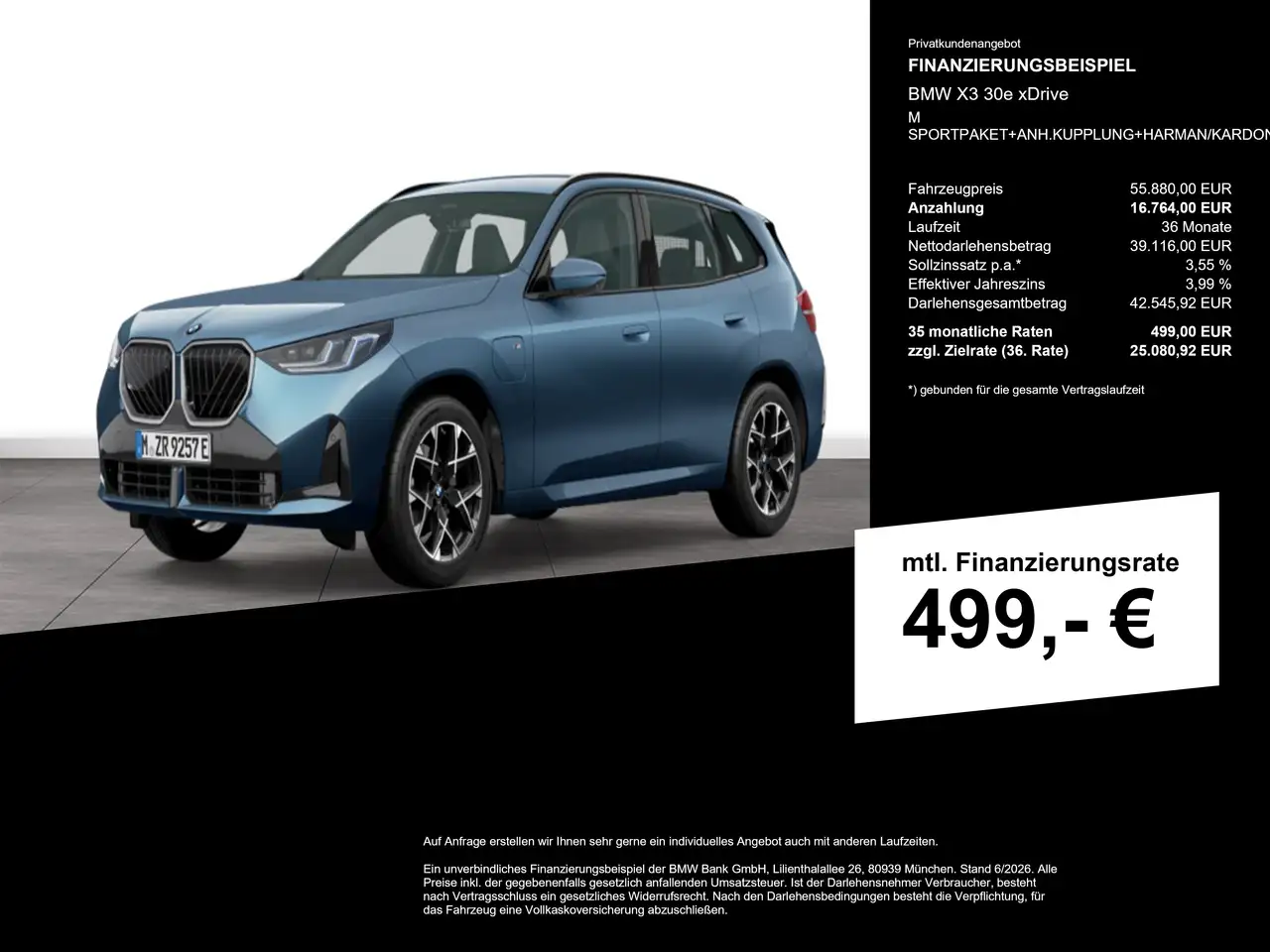 BMW X3 30e xDrive M SPORTPAKET+ANH.KUPPLUNG+HARMAN/KARDON, миниатюра 2