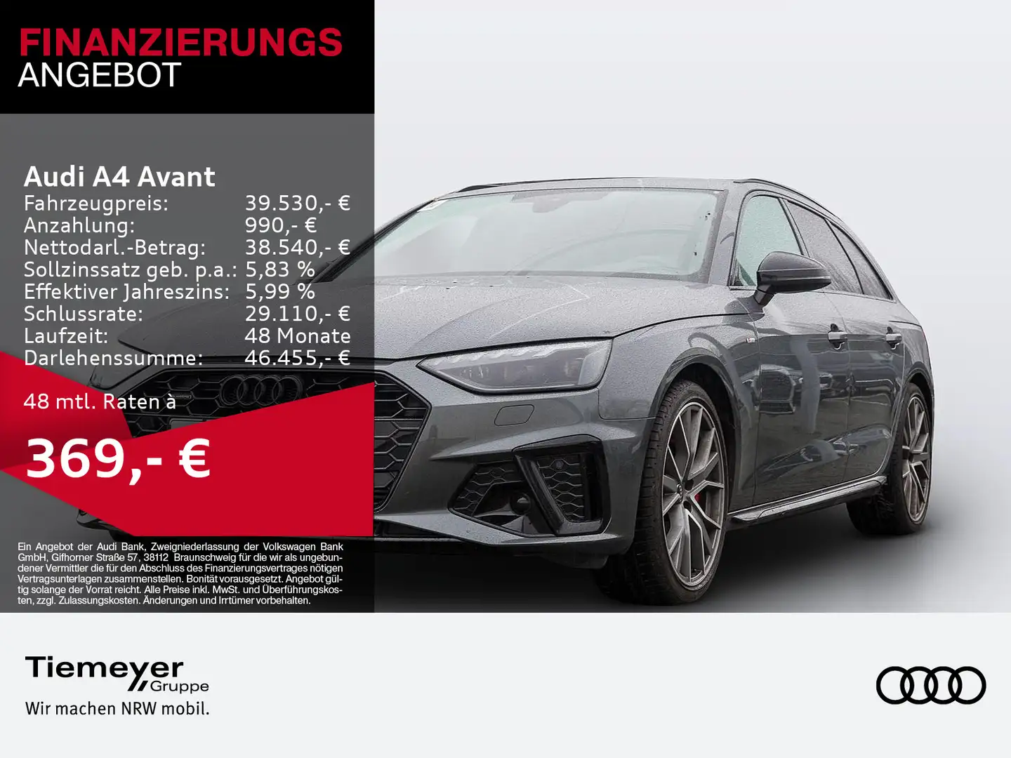 Audi A4 40 TFSI Q 2x S LINE LM19 KAMERA NAVI+ V Grau - 1