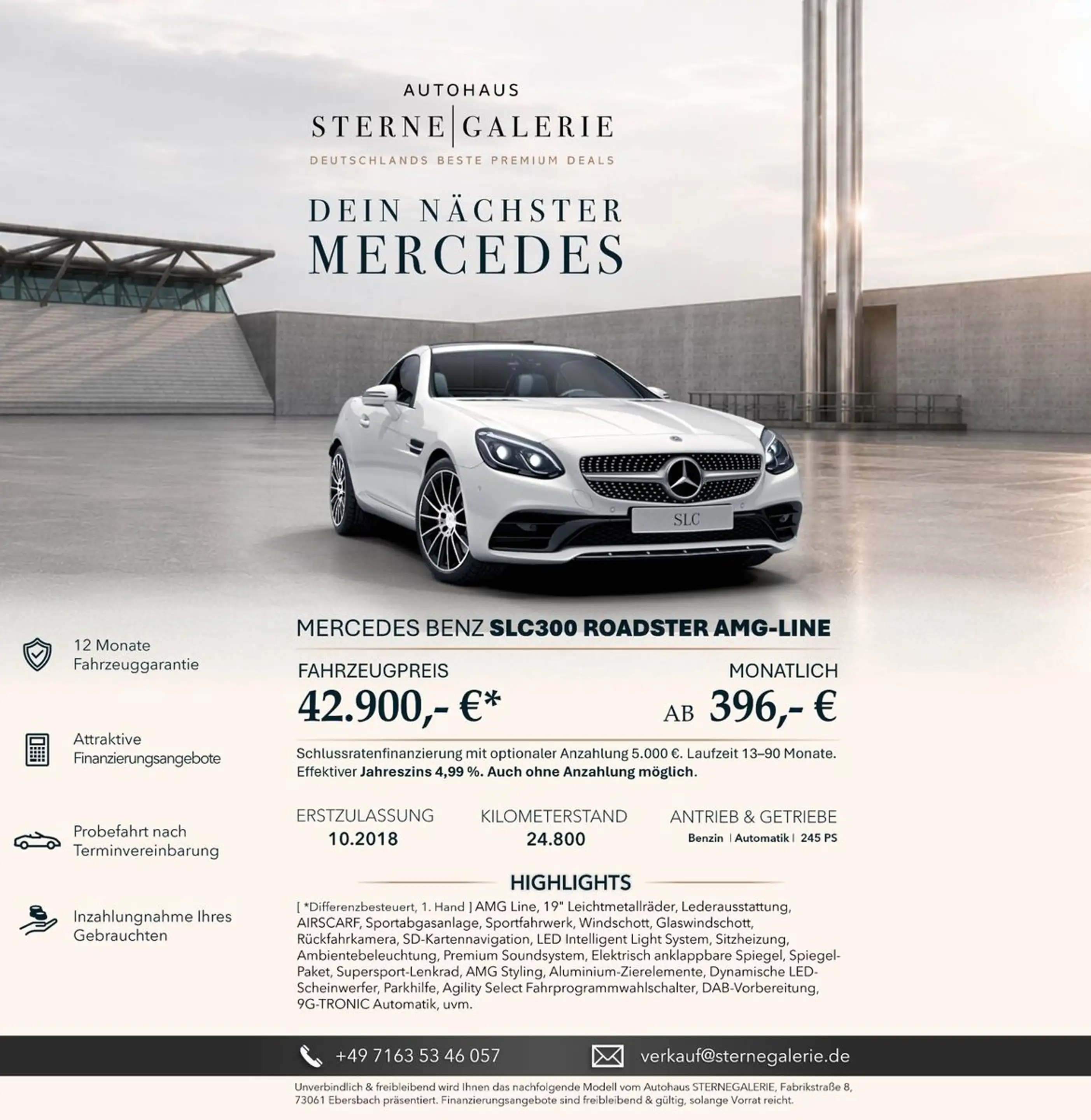 Mercedes-Benz SLC 300 AMG-LINE/19"/AIRSCARF/RÜCKFAHRK/HARMANKA